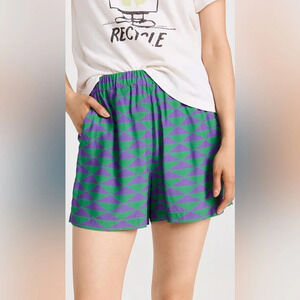 KULE Small The Reine Shorts Green Purple Grape Geometric Triangle Print Casual